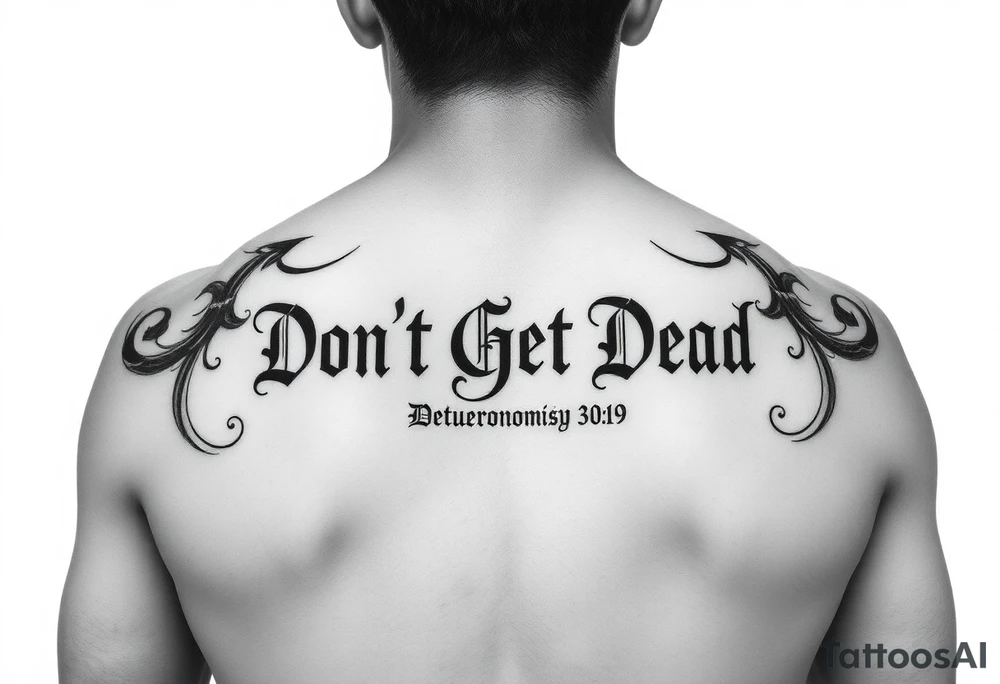 I want a cool design that includes the words “Don’t Get Dead” and includes the scripture reference Deuteronomy 30:19. tattoo idea