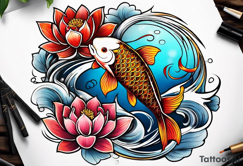 Koi and lotus flower tattoo idea