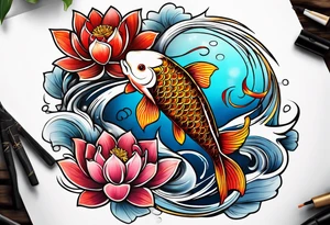 Koi and lotus flower tattoo idea