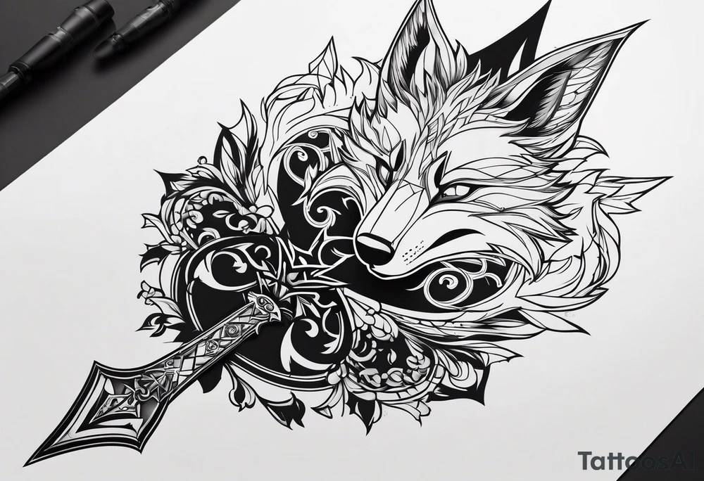 Renard sur un fond boussole. Il faut une clé ( style keyblade dans kingdom hearts. Tatouage sur l'avant bras tattoo idea