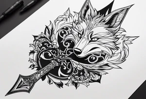 Renard sur un fond boussole. Il faut une clé ( style keyblade dans kingdom hearts. Tatouage sur l'avant bras tattoo idea