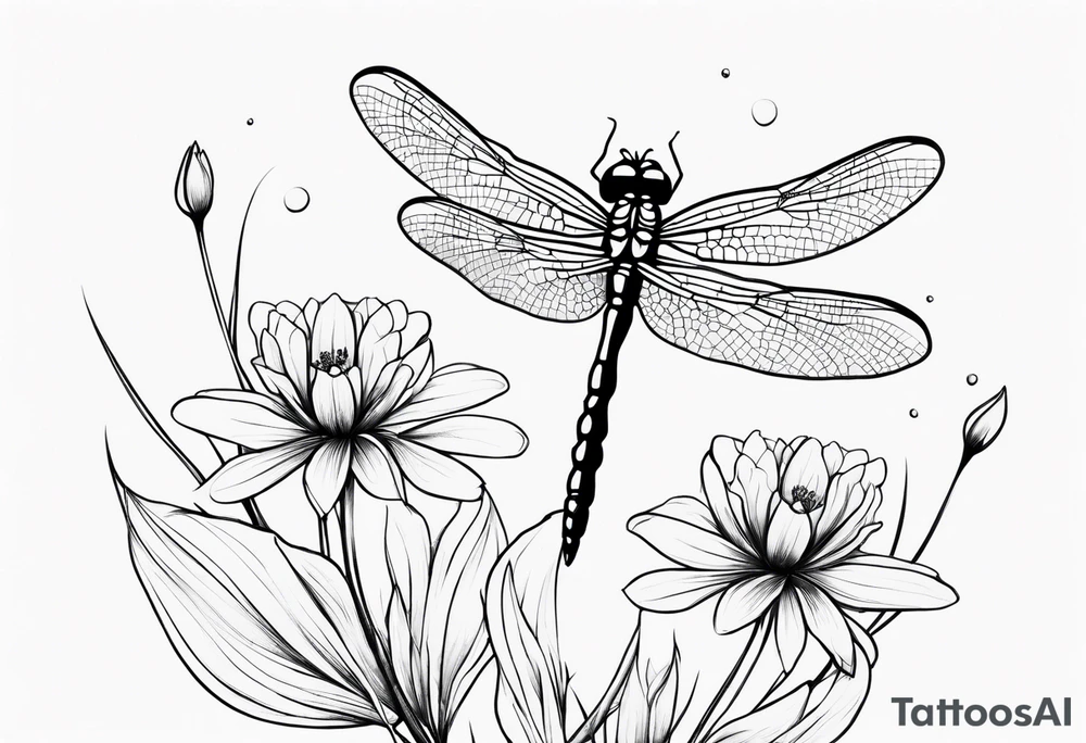 Dragonfly in flight wildflowers simplistic minimalist tattoo idea Dragonfly in flight wildflowers simplistic minimalist tattoo idea