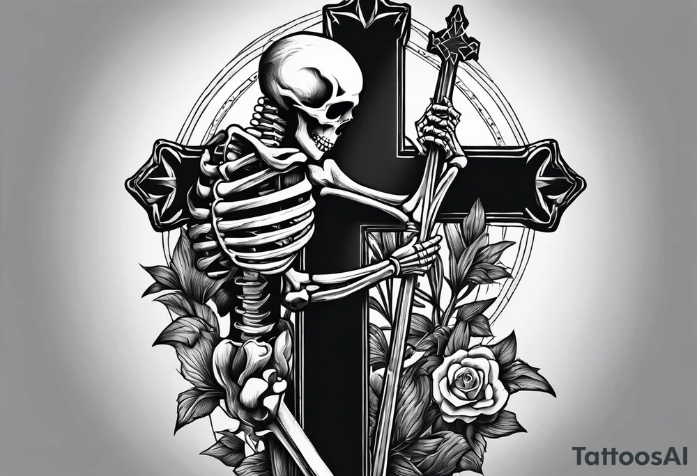 skeleton carrying a cross tattoo idea