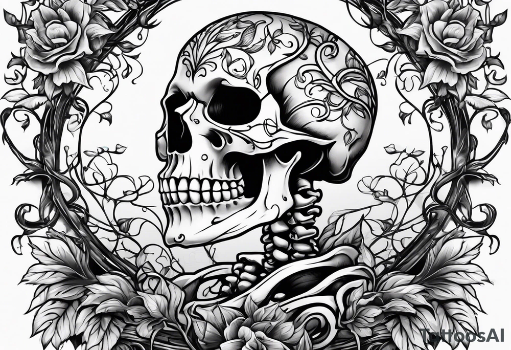 Full Skeleton wrapped in vines tattoo idea