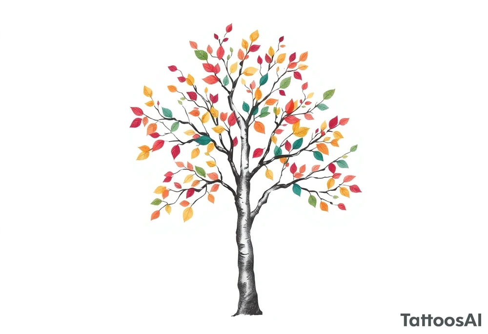 birch tree with coloured leaves tattoo idea