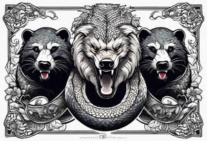 Three headed serpent and honey badger tattoo idea