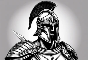 greek spartan warriors black face under the helmet, holding a spear tattoo idea