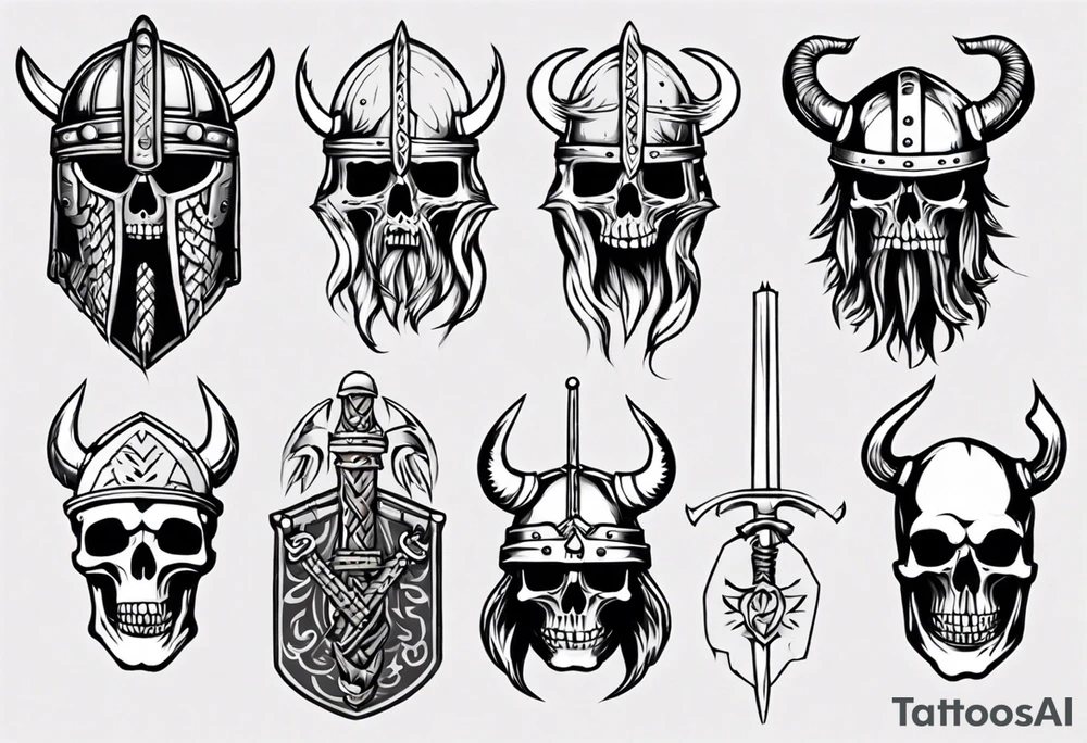 Skeleton with a viking helmet tattoo idea