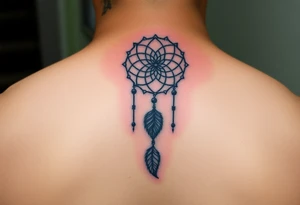 Neck piece with a beautiful dream catcher with 3 names attached to the leaves tattoo idea