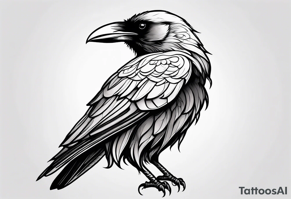 outline of a tall Raven tattoo idea