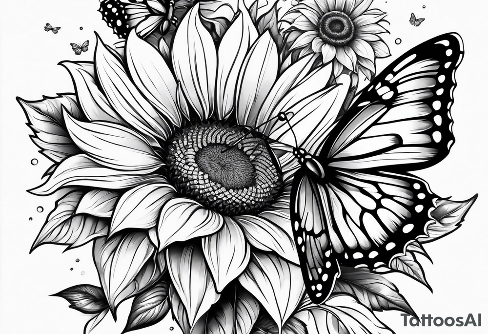 Sunflower and butterfly leg sleeve tattoo idea