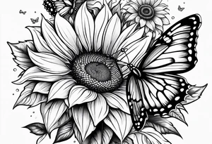 Sunflower and butterfly leg sleeve tattoo idea