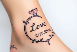 wedding rings tattoo with love and wedding date tattoo idea
