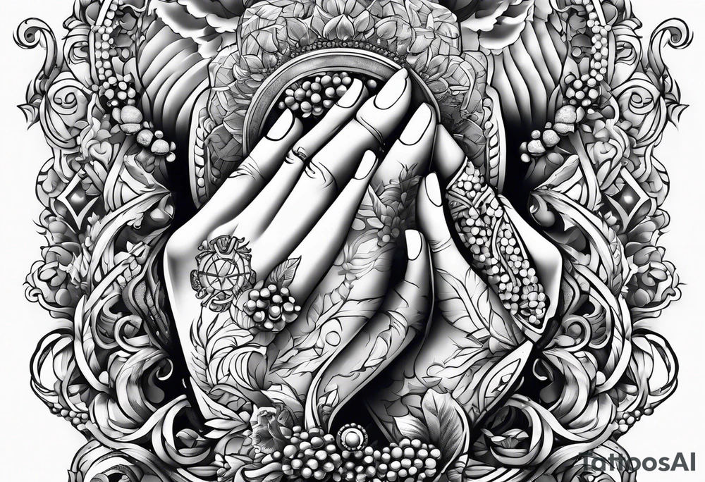 praying hands with beads and afl tattoo idea