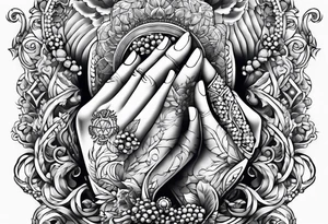 praying hands with beads and afl tattoo idea