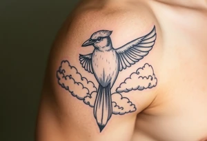 Bluejay, clouds, shining light to or from heaven tattoo idea