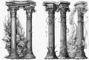 A roman pillar split into two parts, lying on the ground. tattoo idea