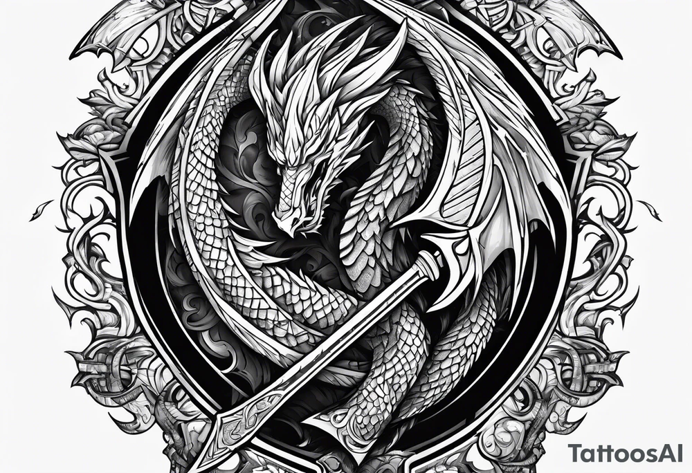 Valhalla sword shield dragon axe tattoo idea