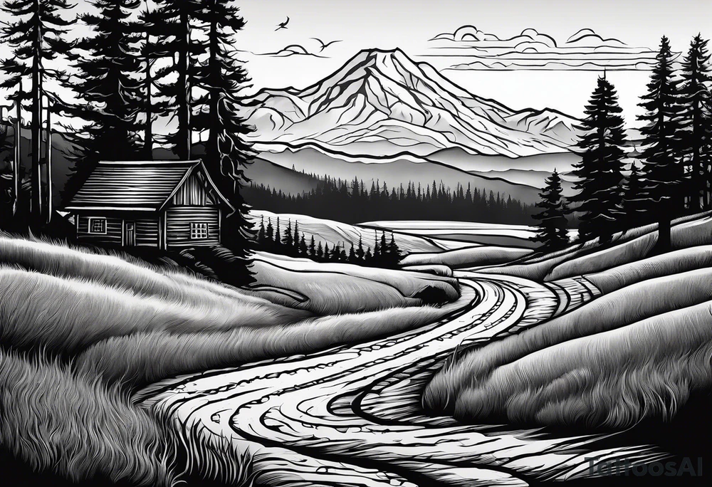 A shadow of a family of four walking through the Pacific northwest landscape. Faith centered and add Mexican culture tattoo idea
