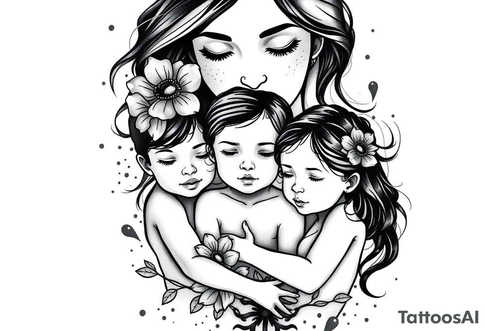 Mother with 3 kids tattoo idea