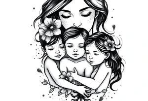 Mother with 3 kids tattoo idea