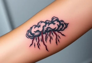 Dark, black menacing storm clouds with creepy red bolts of lightning & heavy rain coming down tattoo idea