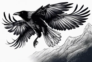 raven in flight from the back tattoo idea