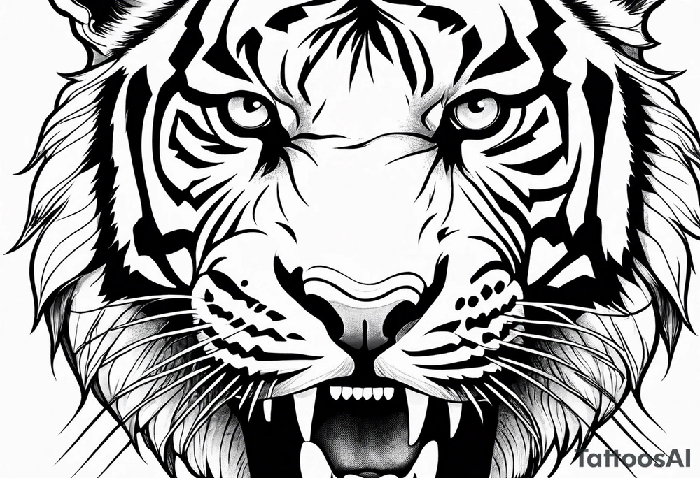 powerful tiger, mouth opened tattoo idea
