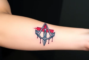 Assassins Creed with English flag and a sword with blood, no words tattoo idea