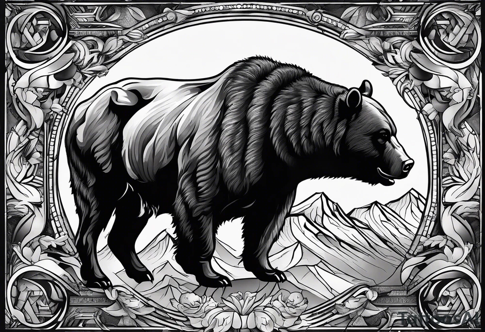 a bull and a bear on financial markets, with an upward arrow passing between them that ends up as a hand tattoo idea