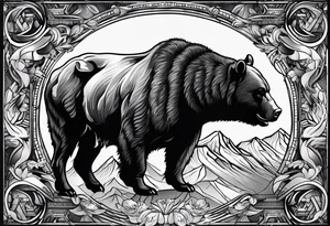 a bull and a bear on financial markets, with an upward arrow passing between them that ends up as a hand tattoo idea