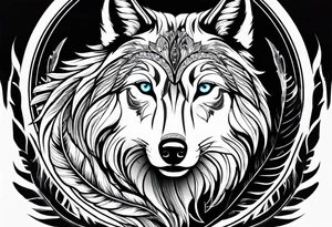 indian, wolf, feathers, water, nature tattoo idea
