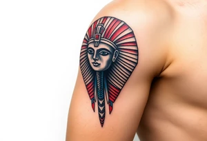 A Pharaoh’s Mask with a Modern Twist (Cyberpunk, Biomechanical, etc.)(only red , blue and black are possible colors) tattoo idea