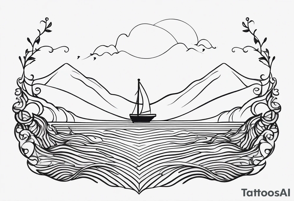 Feminine
 waves and anchor along spine tattoo idea