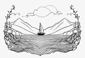 Feminine
 waves and anchor along spine tattoo idea