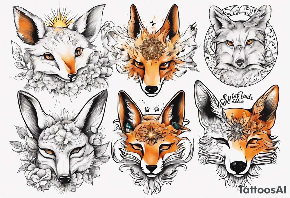 Fuchs und Eule unter der Sonne mit dem Schriftzug Sapere Aude tattoo idea
