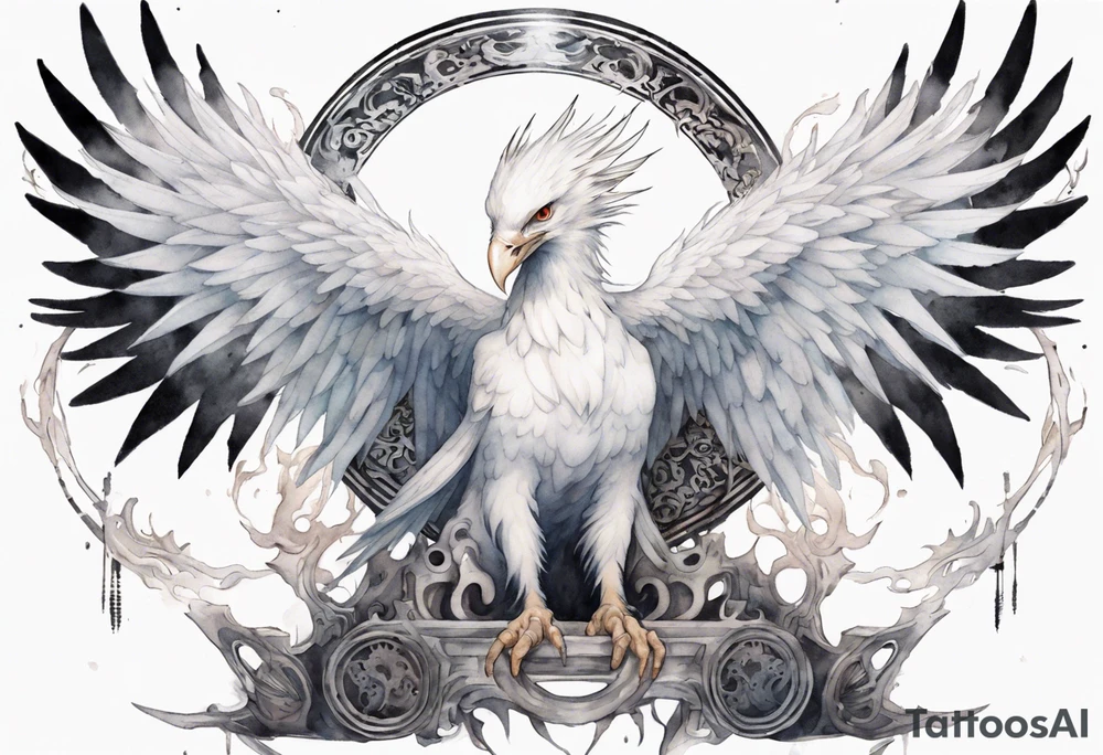 a white phoenix wearing iron halo, perched on a throne tattoo idea a white phoenix wearing iron halo, perched on a throne tattoo idea
