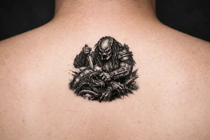 predator (from the movie) killing an alien on the forearm tattoo tattoo idea