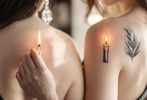 One wears a burning match in red and gold, and the other the lit candle it touches, showing how they ignite each other’s flame. tattoo idea