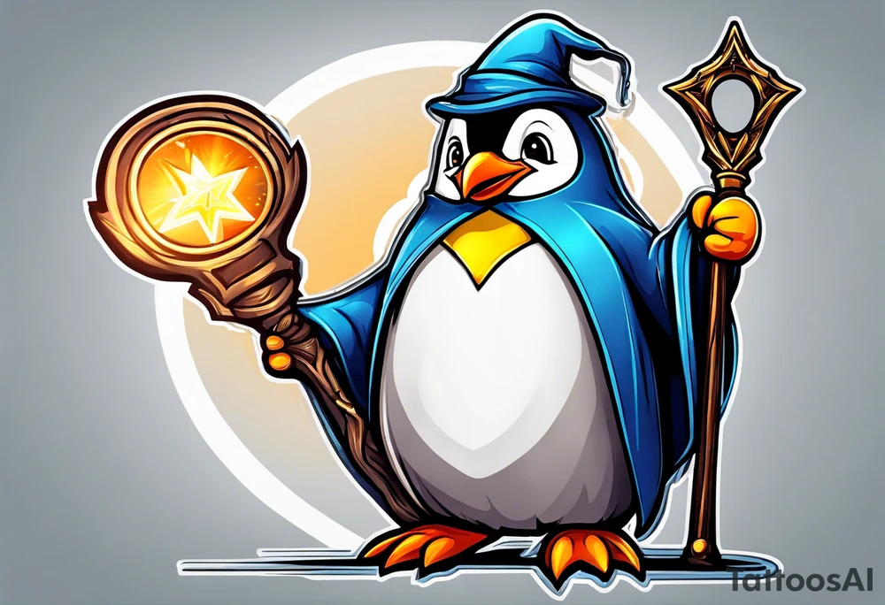 Wizard penguin holding a staff tattoo idea