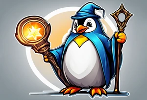 Wizard penguin holding a staff tattoo idea