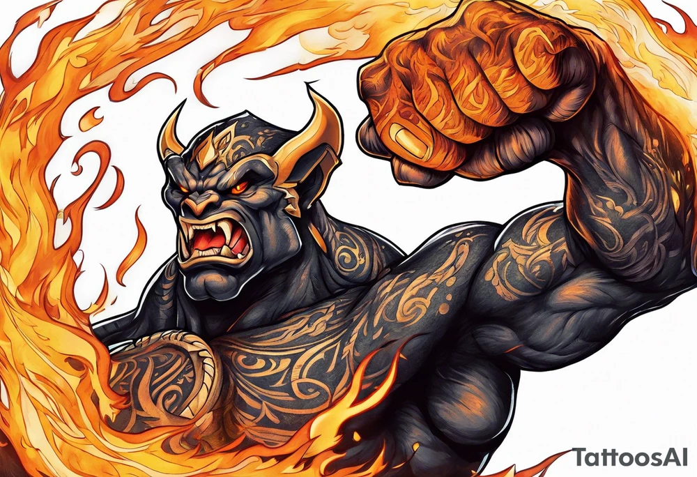 Balrog flexing, wreathed in flame tattoo idea