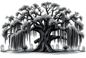 Laurel oak with Spanish moss in a cemetery tattoo idea