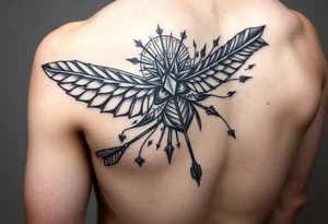Large bow and arrow on whole arm tattoo idea