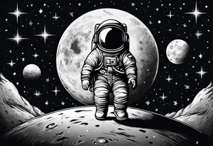 Baby Astronaut sitting on the moon reaching for the stars tattoo idea