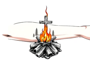 Campfire with cross include the great outdoors and night sky make sure cross doesn't look like it is on fire tattoo idea