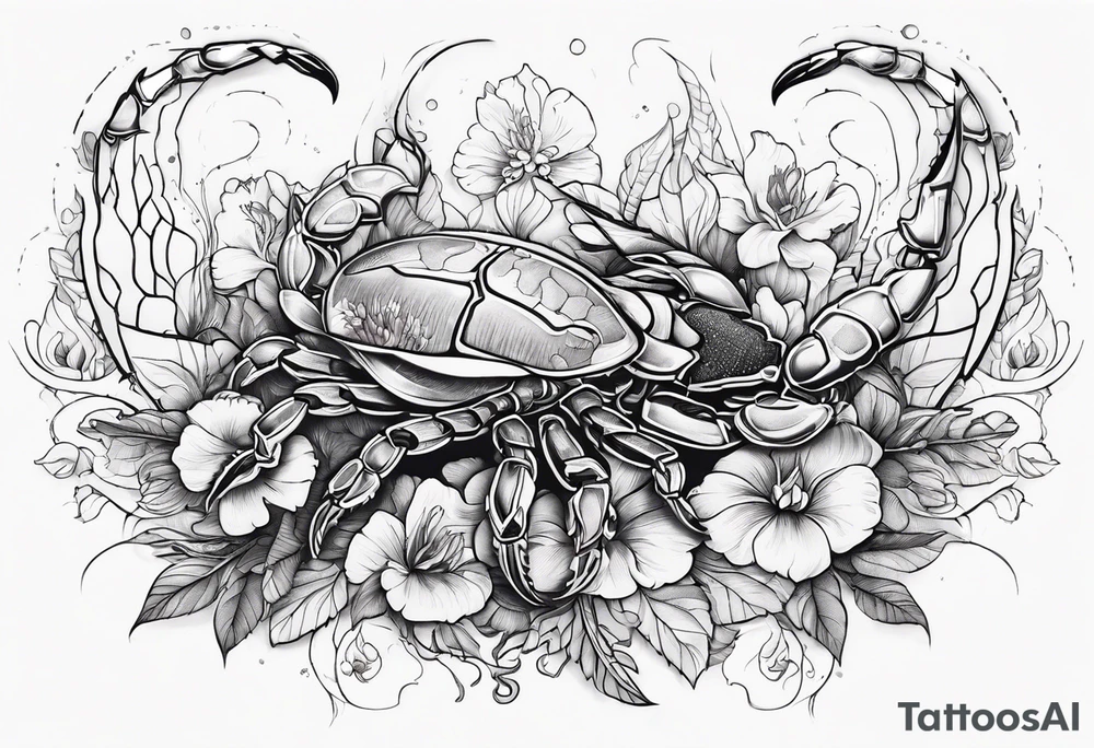 futuristic scorpion animation with flowers bloody tattoo idea