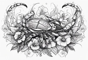 futuristic scorpion animation with flowers bloody tattoo idea