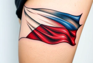 A waving Czech flag with realistic fabric texture, its red, white, and blue colors appearing vibrant and dynamic tattoo idea