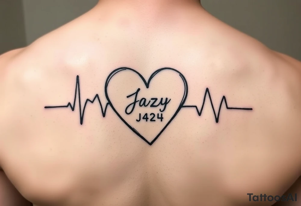 faded heart beat outline for a deceased best friend with the name Jazy and the date May 24,2023 
incorporated tattoo idea